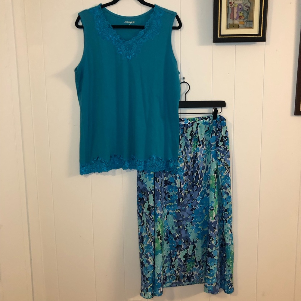 Serengeti Aqua Blue Tank with Blue-Green Floral Maxi Skirt Set XL